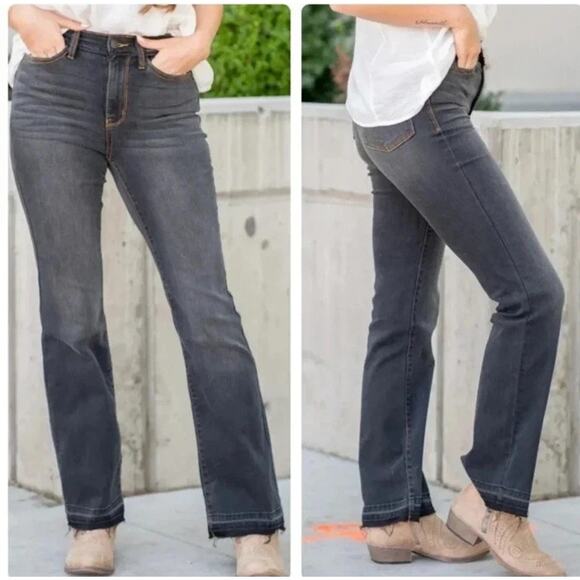 Judy Blue Jeans Womens 24W Black Slim Bootcut High Rise Stretch Raw Released Hem - Picture 1 of 13